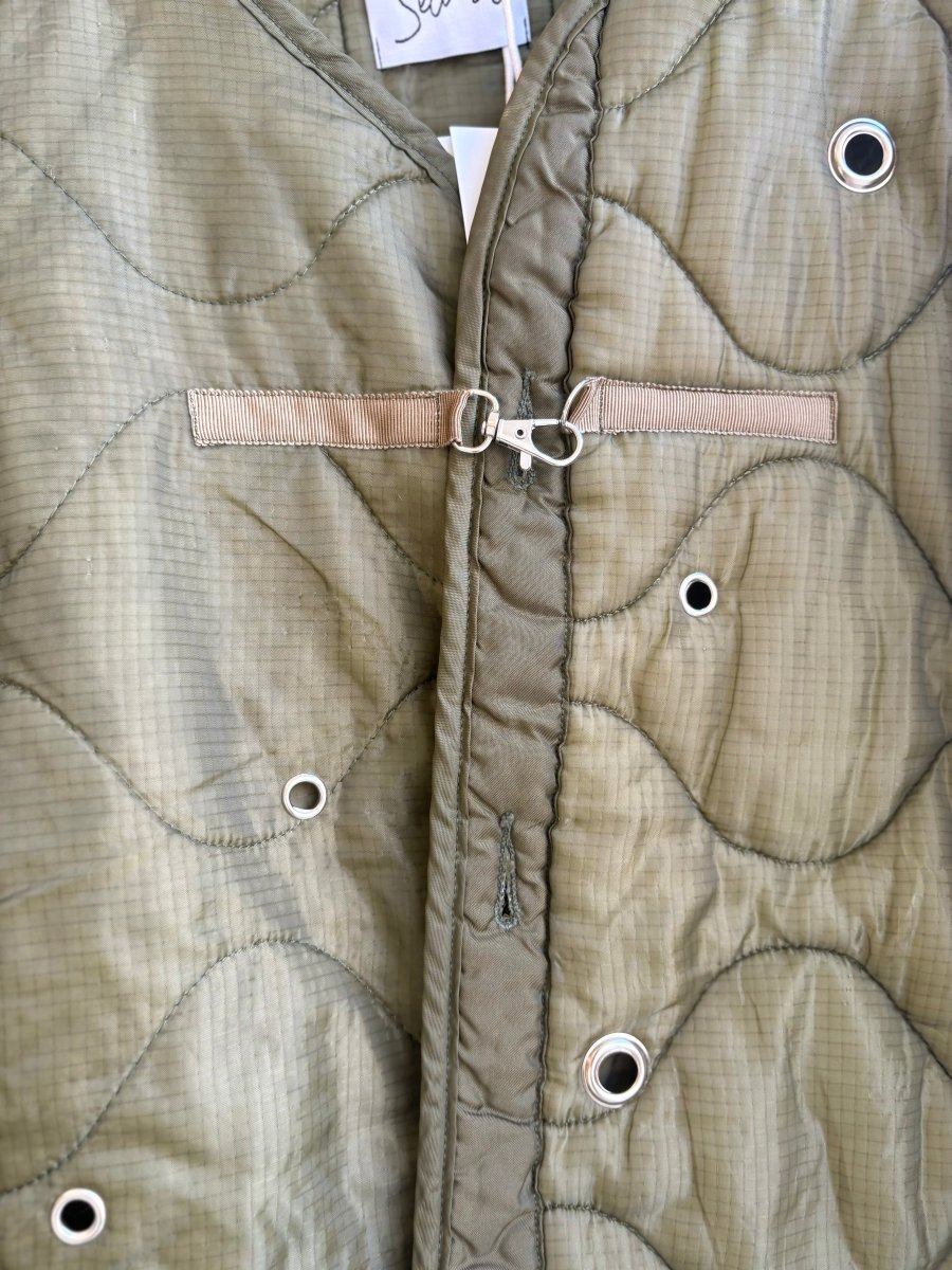 Olive Green Army Liner Quilted Coat w/ Silver Grommets & Clasp (Reworked) - Made X Hudson