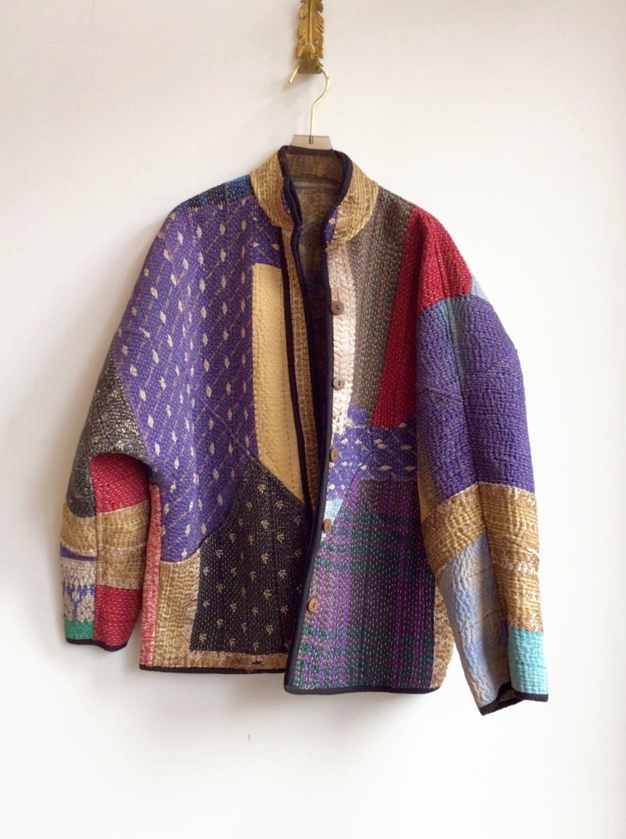 Reversible Ladhiya Quilted Jacket in Colors Lavender, Tan, Yellow & Purple, Red, Blue, Black, Brown, Tan - Made X Hudson