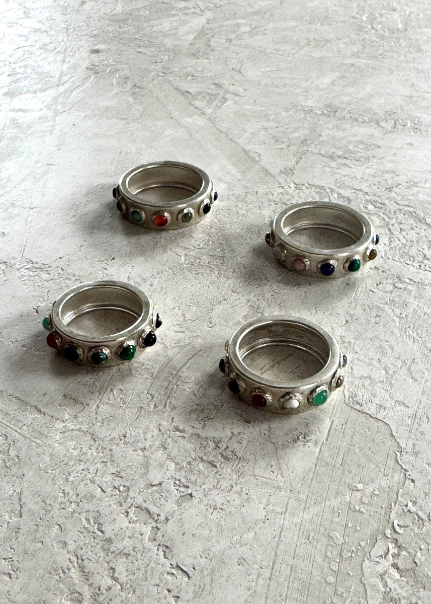 Delphi Ring in Mixed Gemstones and Silver (Multiple Sizes) - Made X Hudson