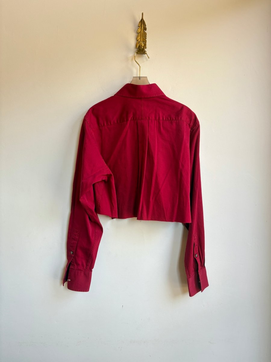 Red Annette Crop Top w/ Navy Embroidered “Apres” (Reworked) - Made X Hudson