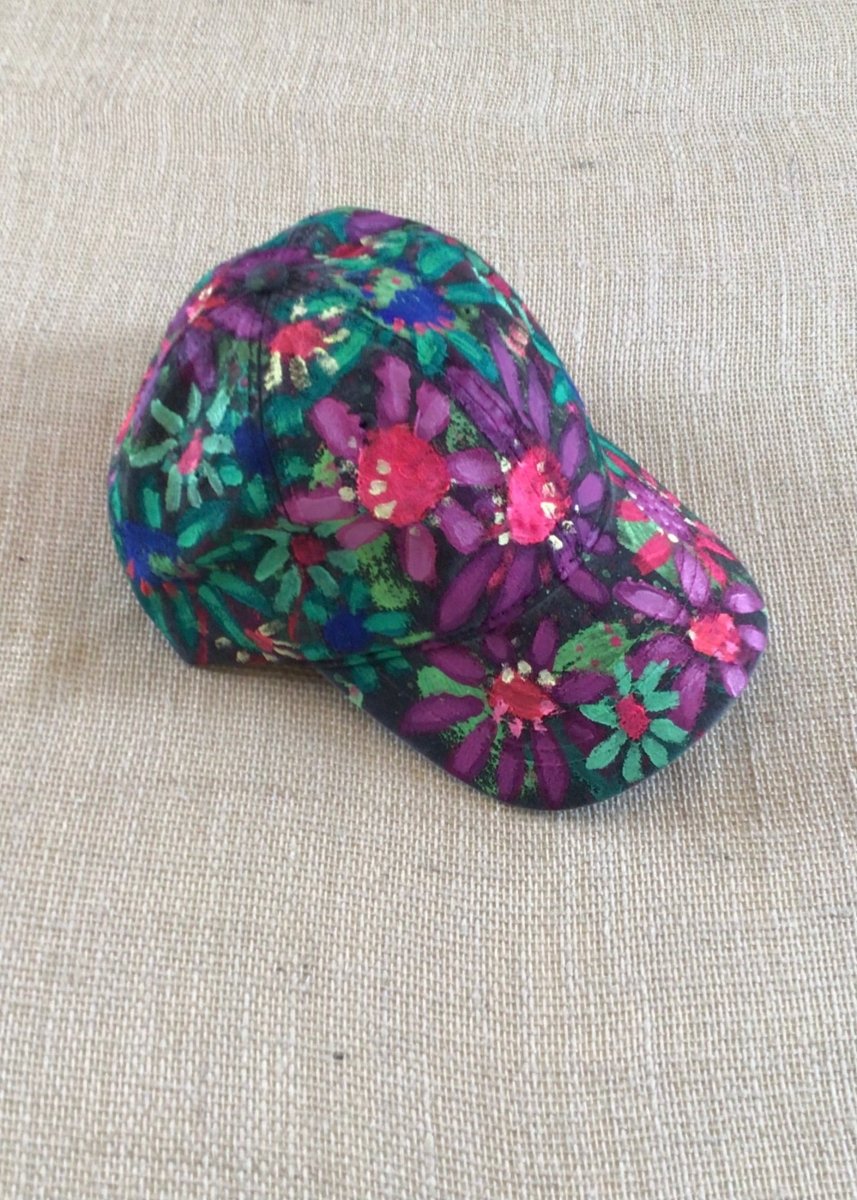 Grey Hand Painted Purple & Green Flowers Baseball Cap - Made X Hudson