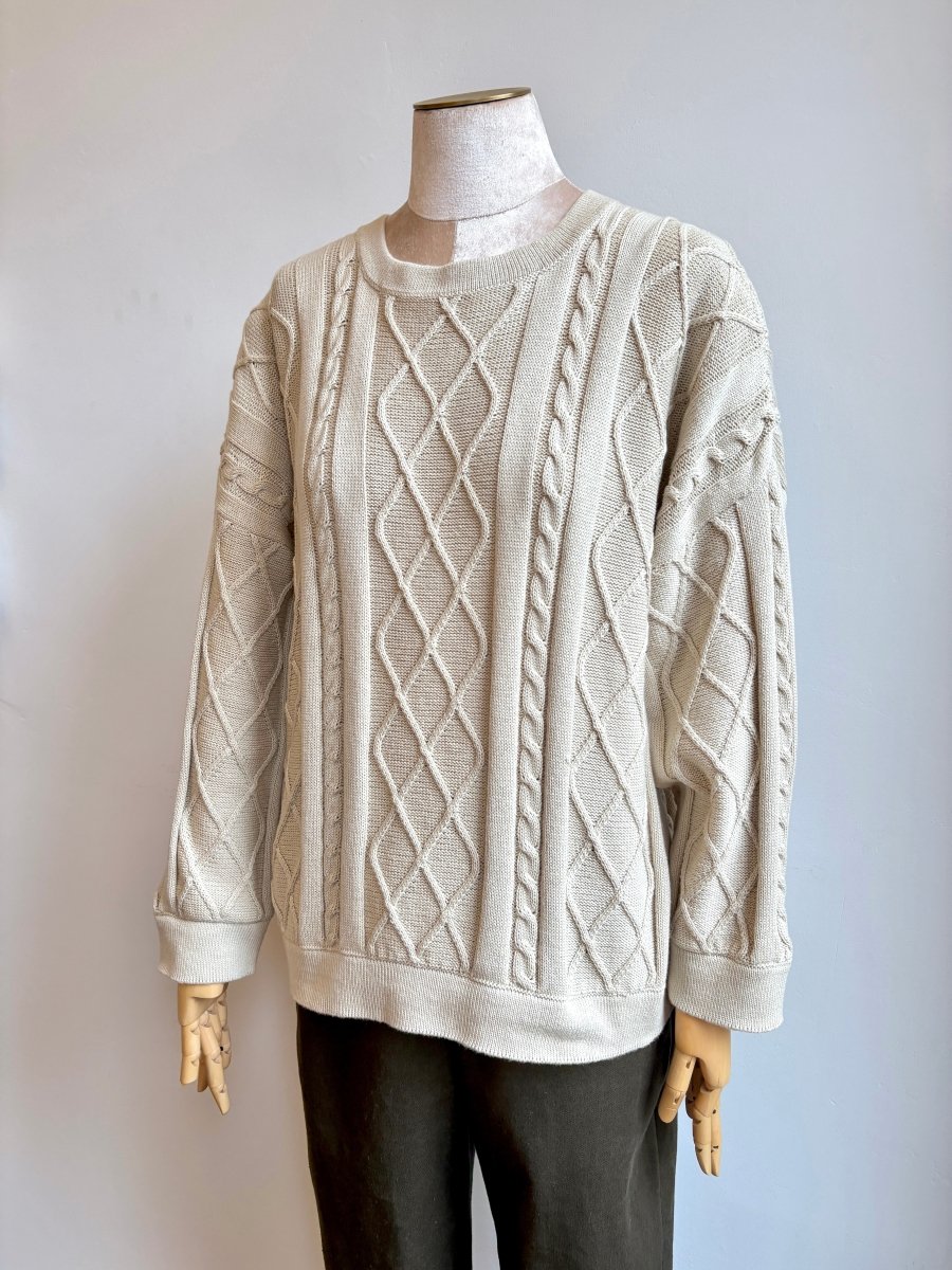 Oversized Cotton Cable Knit Sweater - Antique White - Made X Hudson