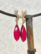 18K Gold Diamond & Red Corundum Stone Dangle Earrings - Made X Hudson