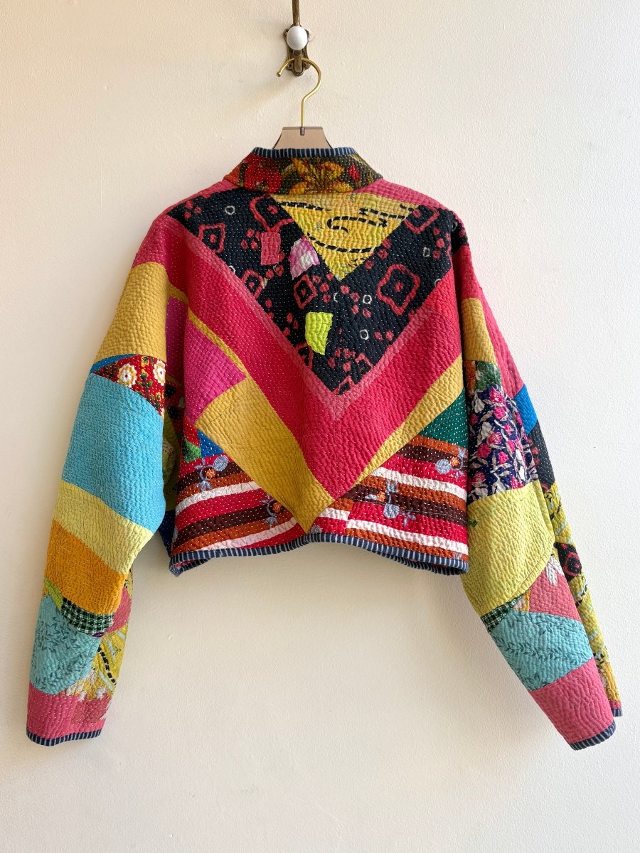 Reversible Kaira Quilted Cropped Jacket in Colors Red, Taupe, Rose, Citrus Patchwork & Cobalt, Magenta, Gold - Made X Hudson