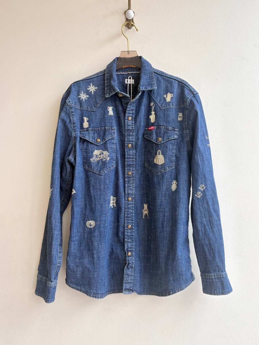 Tiny Print Medium Blue Denim with Light Gold | Block Printed (Reworked) - Made X Hudson