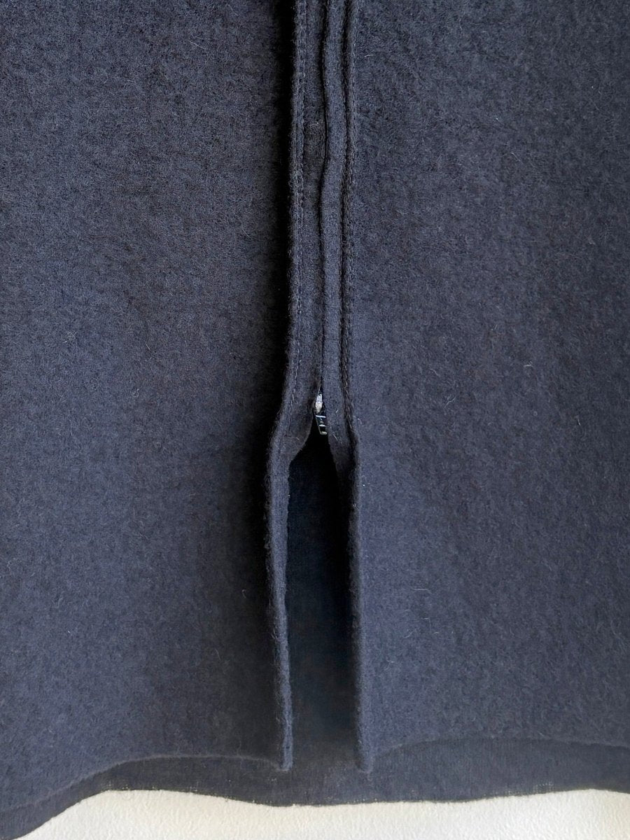 Two Pocket Black Wool Over Skirt w/ Adjustable Zipper Front - Made X Hudson