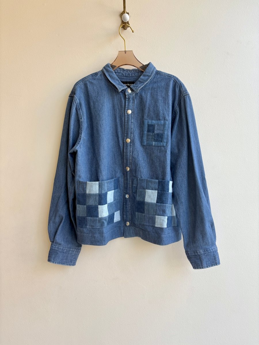 Grid Patched Pockets Denim Shirtjacket (Reworked) - Made X Hudson
