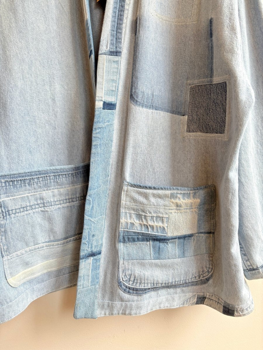 2 - Pocket Denim Window Patchwork - Collar Wrap Jacket (Reworked) - Made X Hudson
