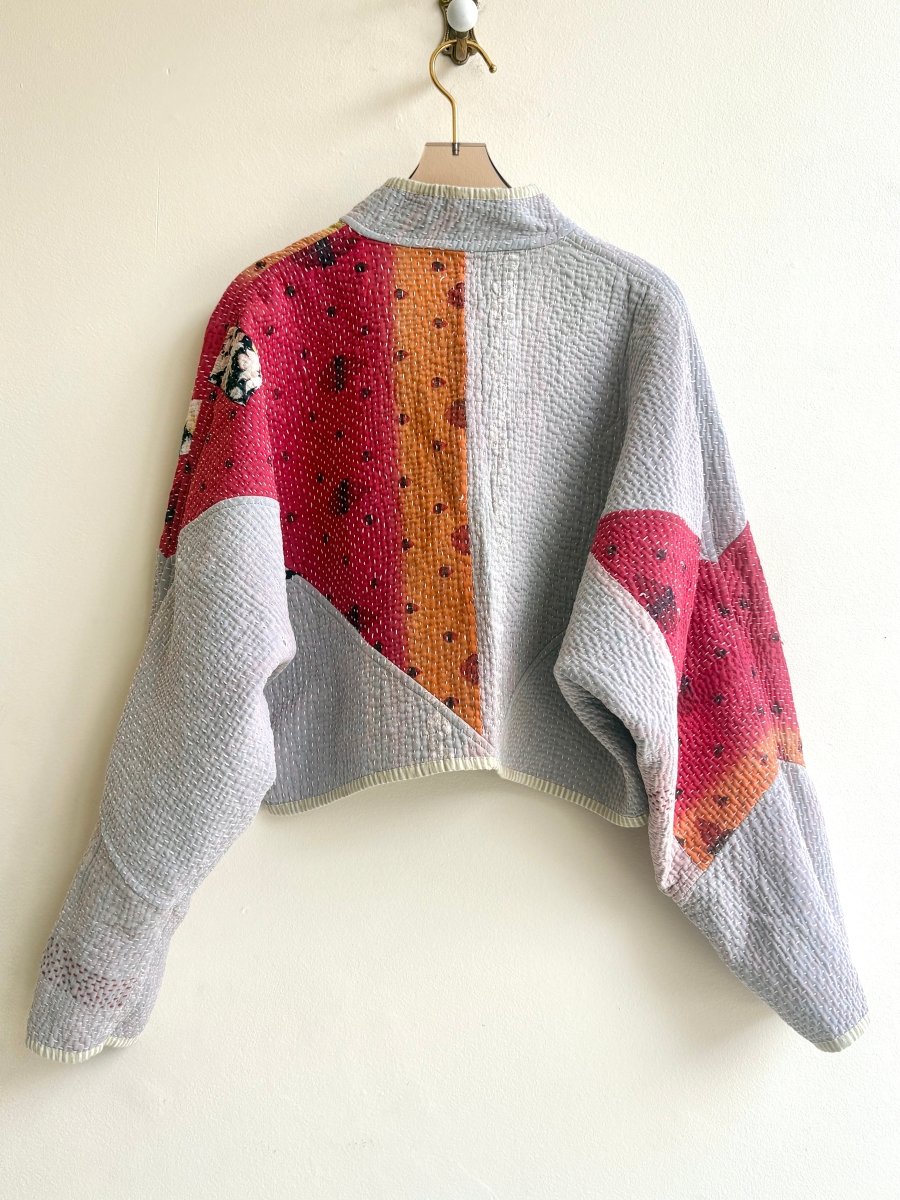 Reversible Kaira Quilted Cropped Jacket in Colors Peach, Latte, Sky Blue, Light Green & Dusty Lavender, Ruby, Tangerine - Made X Hudson