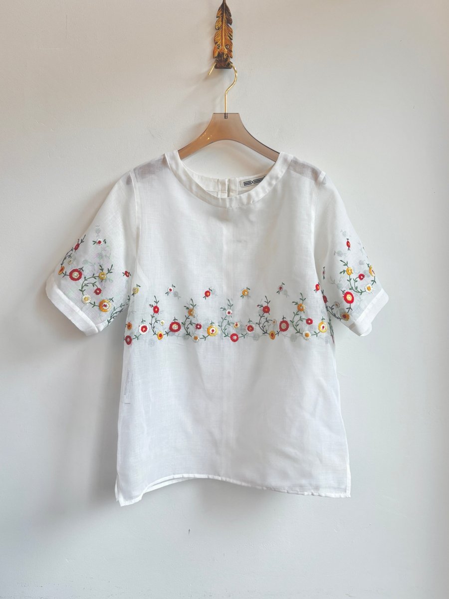 Sheer Flower Embroidered White Everyday Top - Made X Hudson