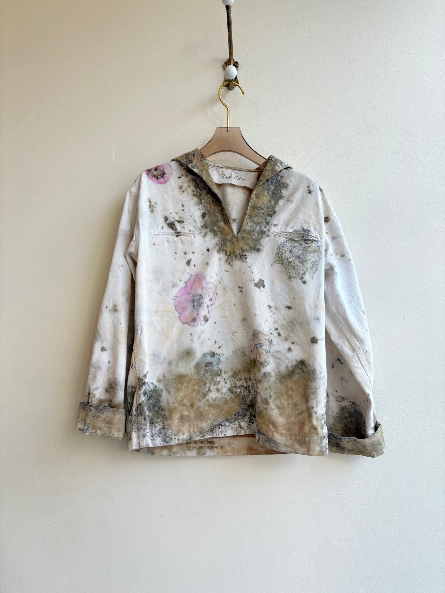 Pink & Green Eco Printed & Hand Drawn Long Sleeve Sailer Top (Reworked) - Made X Hudson
