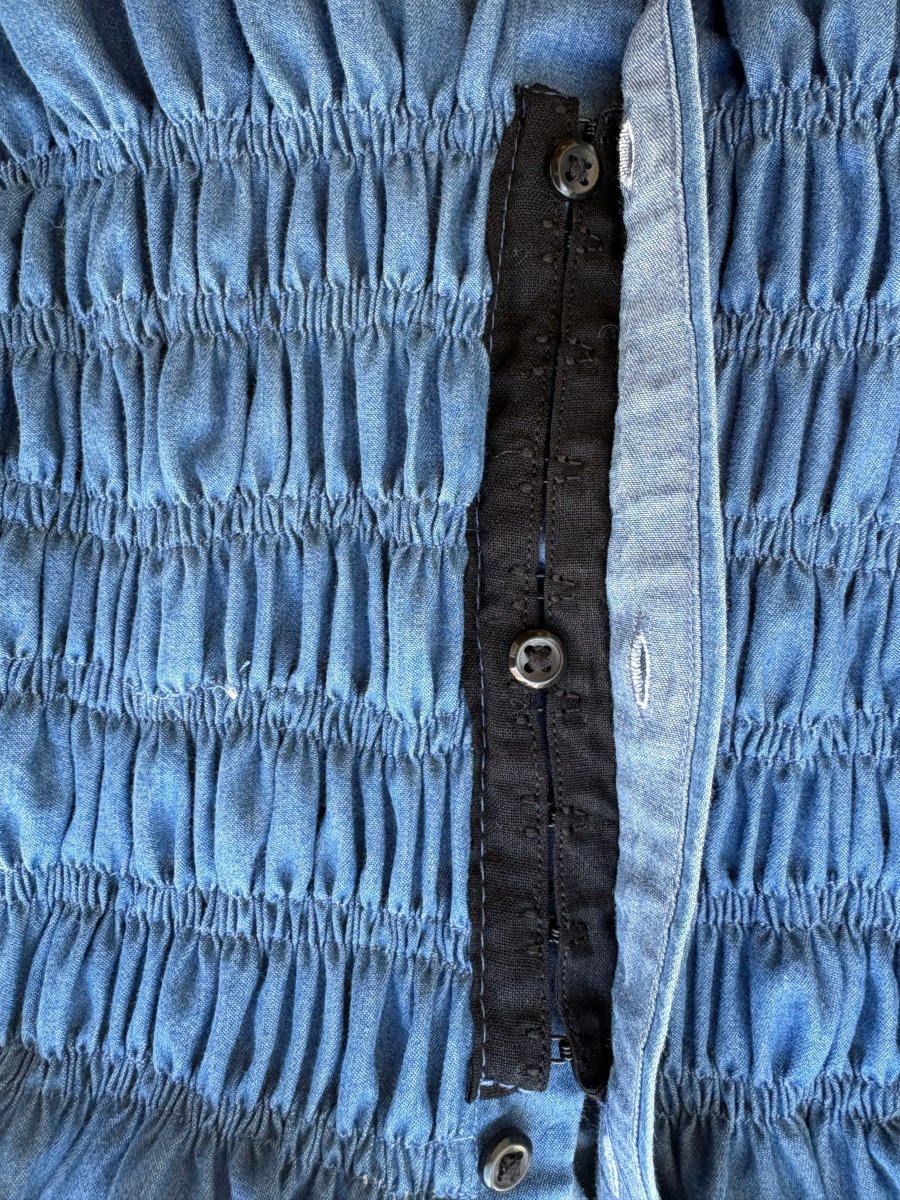 The George Top | Chambray Blue Button Down Top w/ Smocked Waist (Reworked) - Made X Hudson