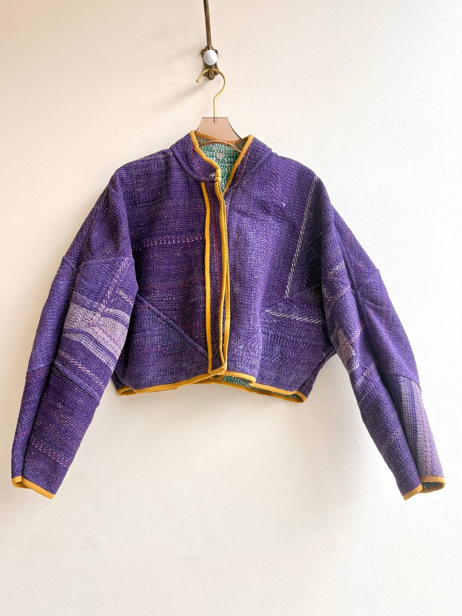 Reversible Kaira Quilted Cropped Jacket in Colors Aqua Teal, Cherry Blossom, Lavender, Ocher Yellow & Royal Purple, Baby Pink, Cream - Made X Hudson