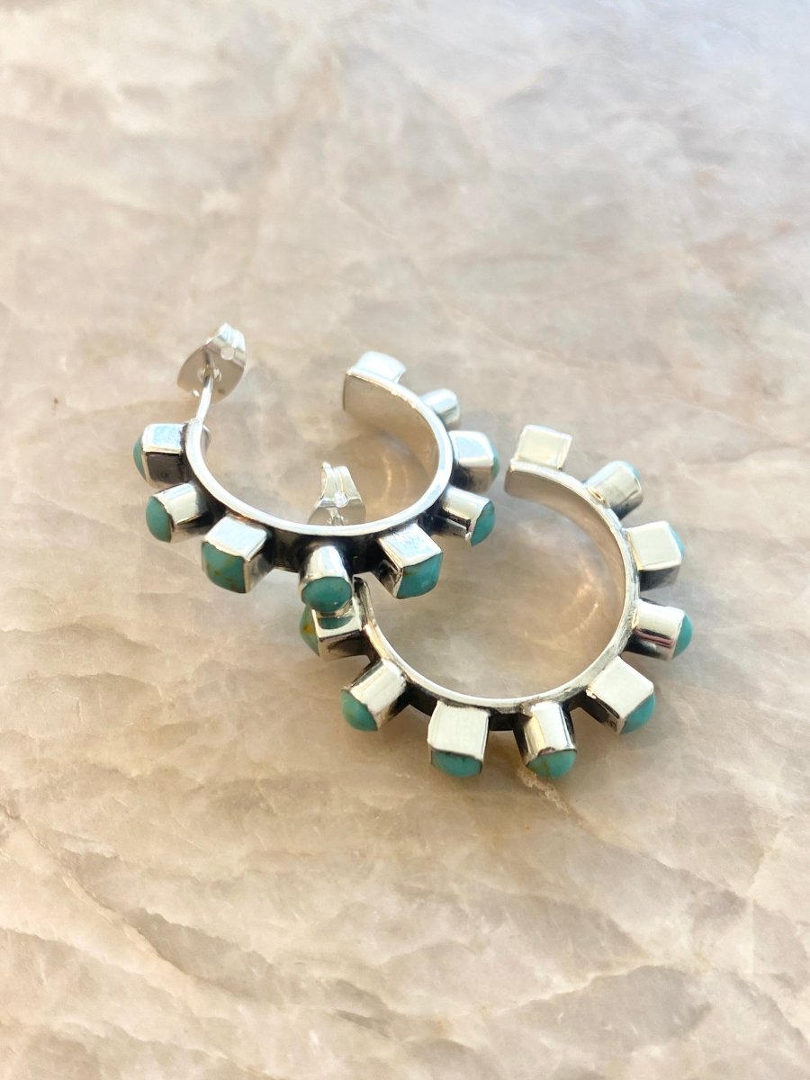 Sterling Silver & Turquoise Open Hoops - Made X Hudson