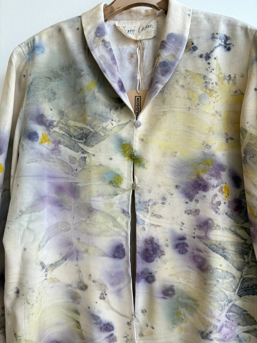 3 Button - Up Front Silk Cream & Purple Blazer (Reworked) - Made X Hudson