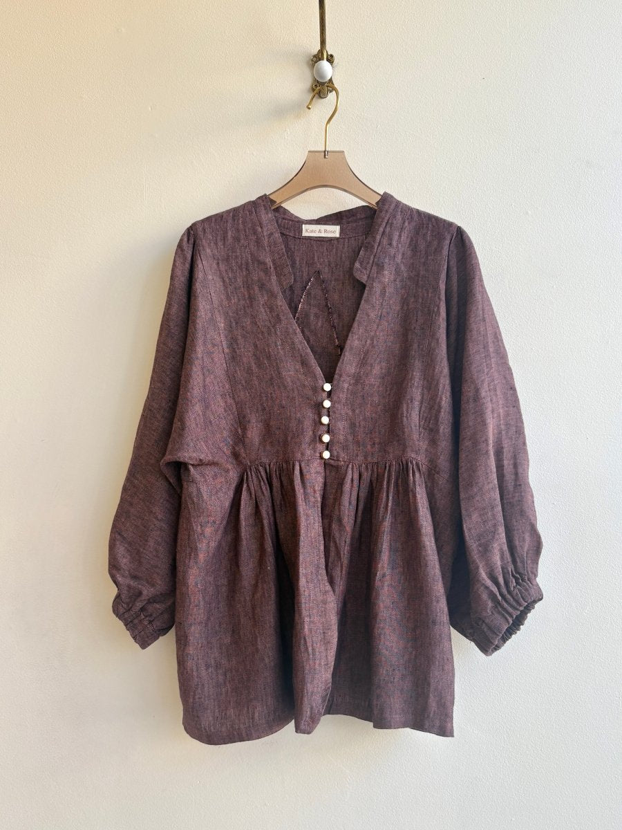 Plum Zero - Waste Button - Front Blouse w/ Gathered Peplum - Made X Hudson
