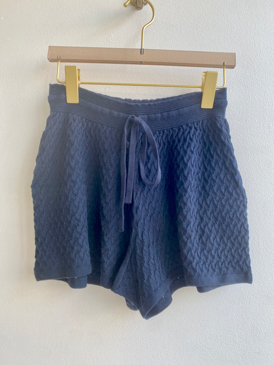 Navy Textured Pointelle Knit Shorts