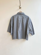 Blue & Ivory Plaid Short Sleeve Annette Crop Top (Reworked) - Made X Hudson