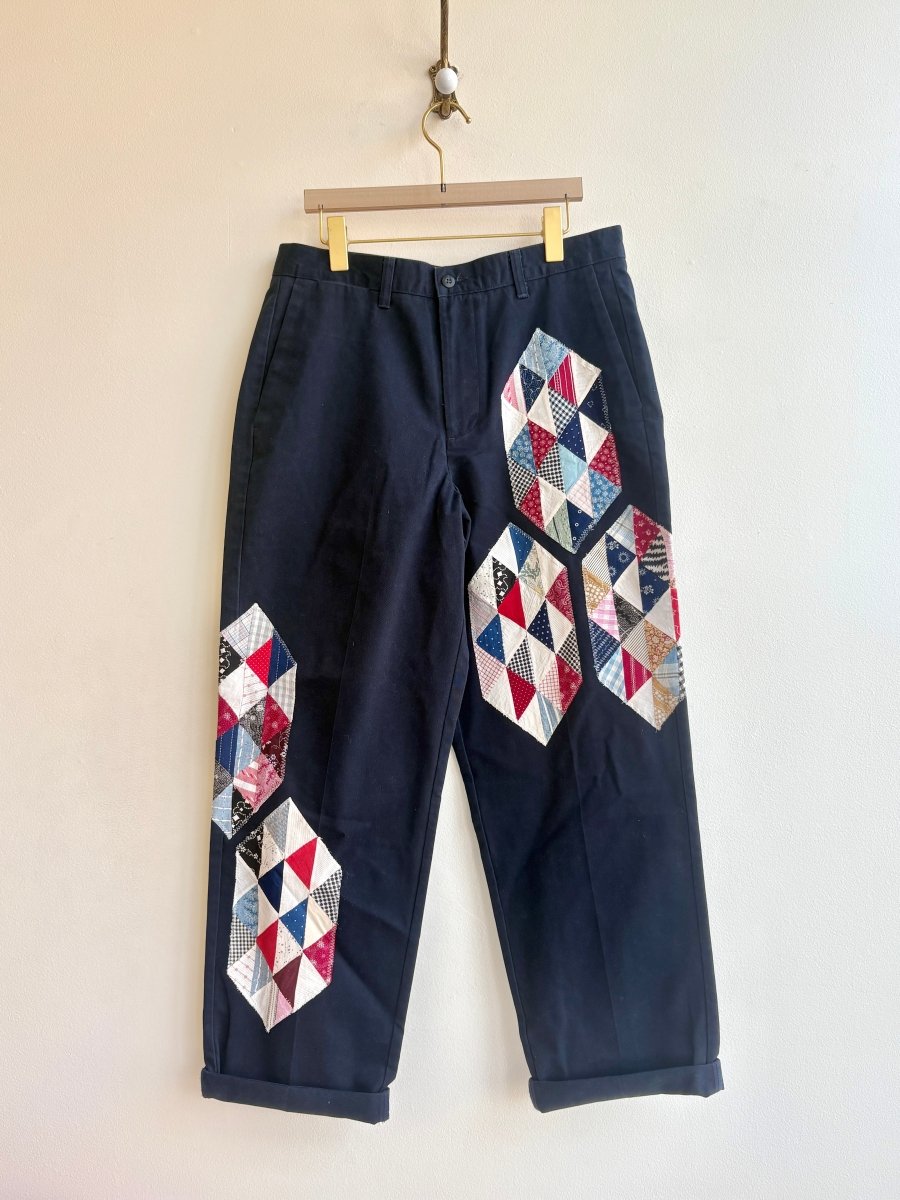 Ocean Waves Quilt Block Applique Navy Chinos | Black, Burgundy, and Mixed Pattern (Reworked) - Made X Hudson