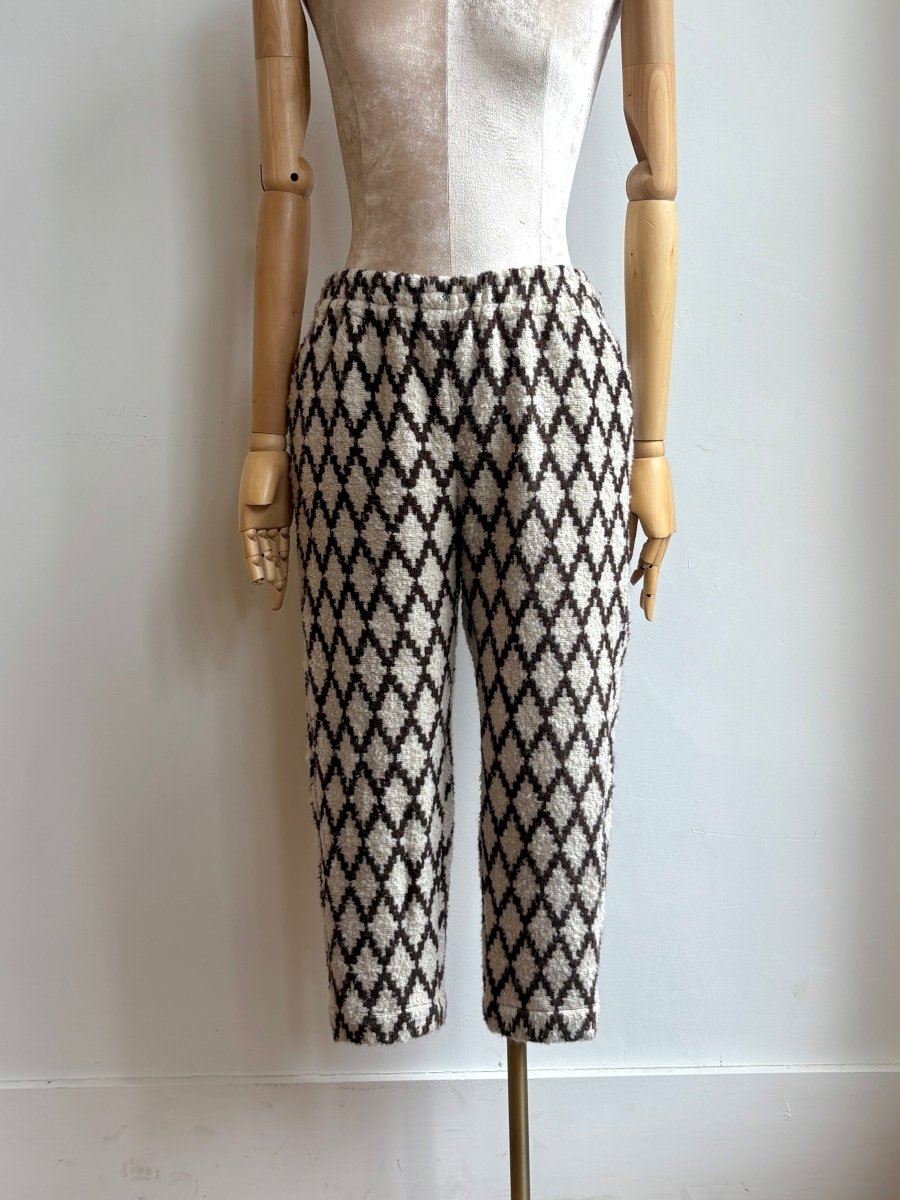 Brown/Ivory Diamond Weave Wool Cropped Joggers - Made X Hudson