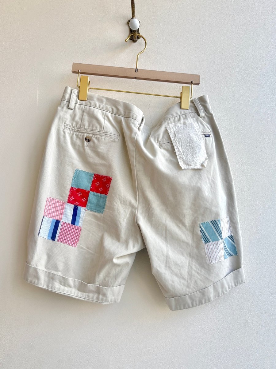 Quilted Patch Applique Cream Khaki Shorts (Reworked) - Made X Hudson