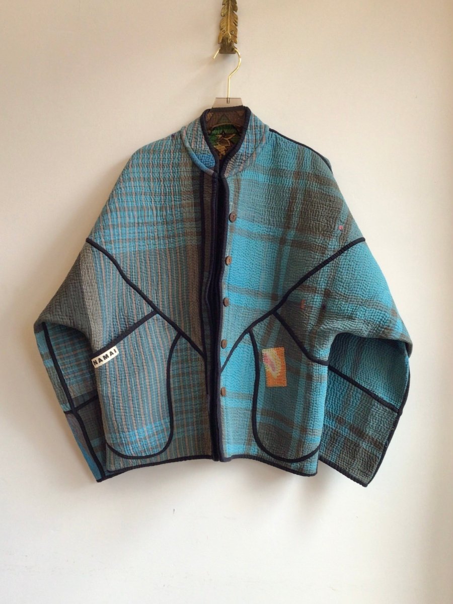 Reversible Ladhiya Quilted Jacket in Colors Green, Orange, Brown & Sky Blue, Brown, Orange - Made X Hudson