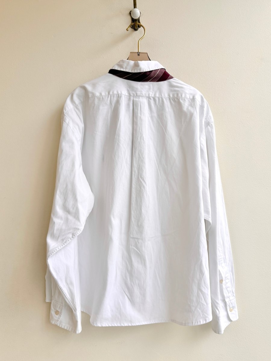 The James Top | White with Maroon Striped Tie (Reworked) - Made X Hudson