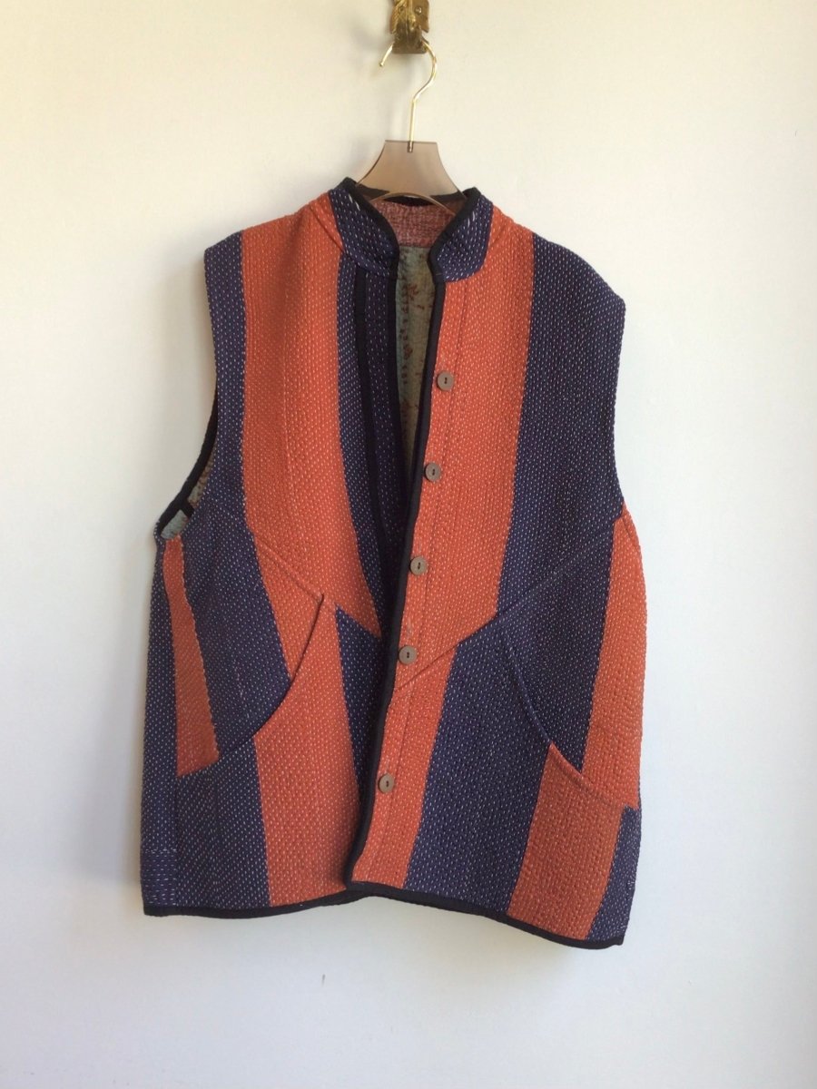 Reversible Ladhiya Quilted Vest in Colors Purple, Orange & Sky Blue, Peach, Tan, Yellow - Made X Hudson
