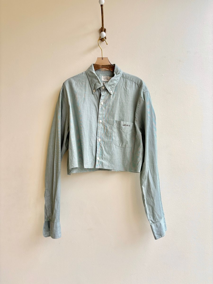 Sage Annette Crop Top w/ Brown Embroidered “Apres” (Reworked) - Made X Hudson