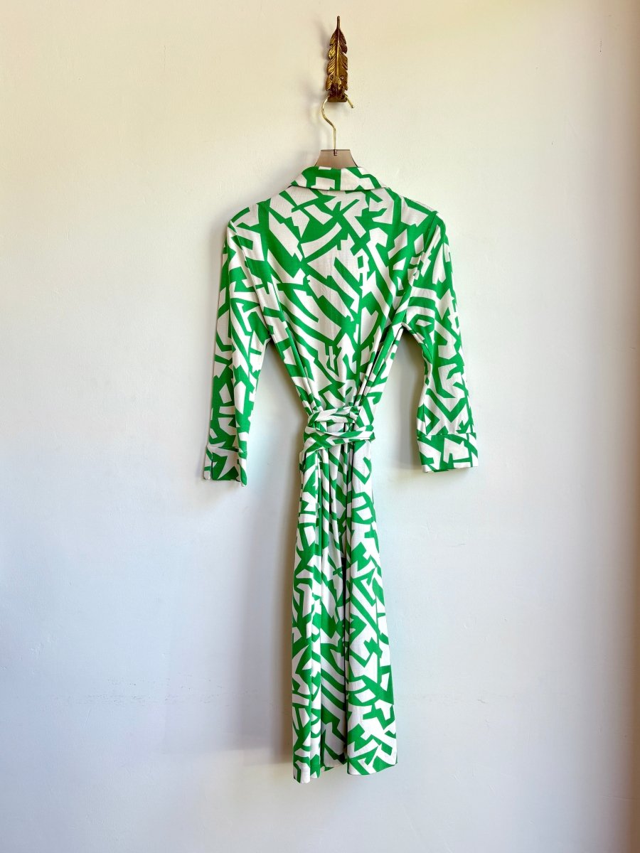 Diane von Furstenberg | Green & White Geometric Print Wrap Dress (Vintage) - Made X Hudson