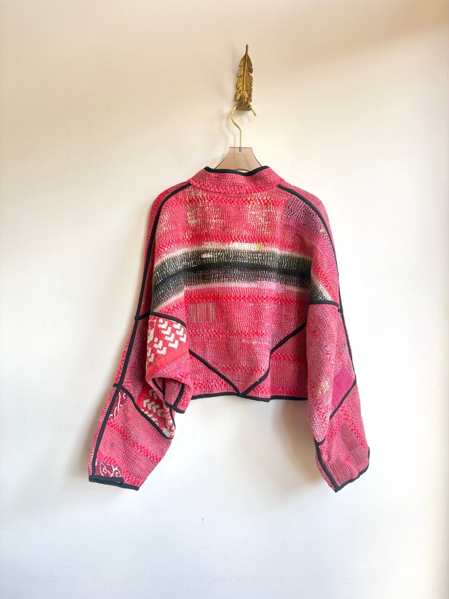 Reversible Kaira Quilted Cropped Jacket in Colors Pink, Red, Black, Brown & Cream, Purple, Red, Pink - Made X Hudson