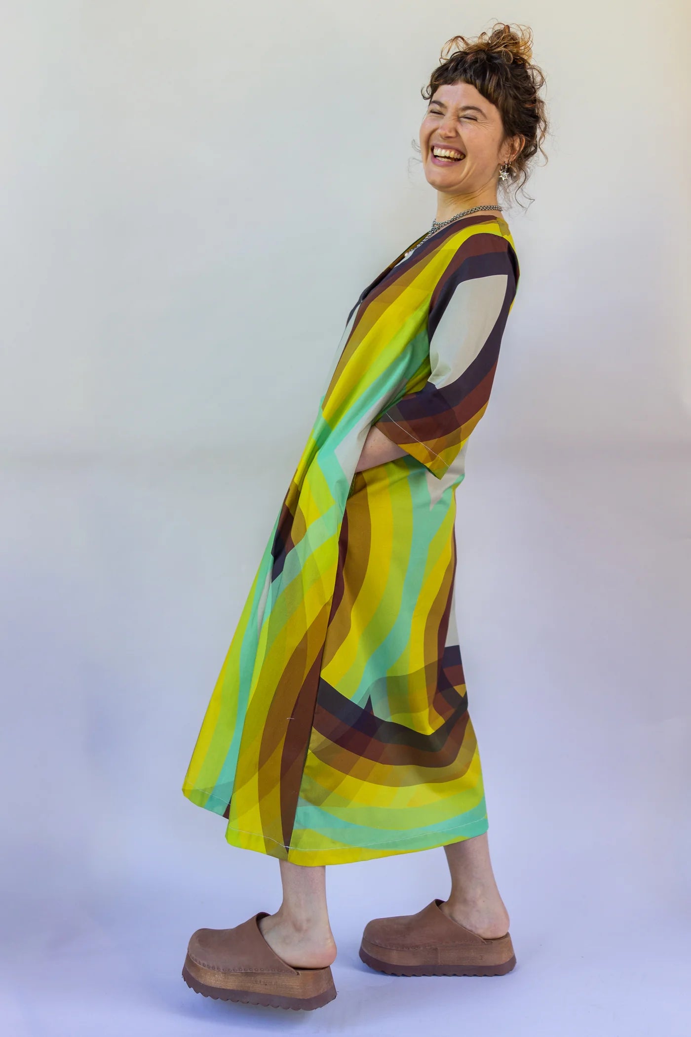 Black, Brown, Green, Yellow Rainbow Saturn “Emilie” Dress - Made X Hudson