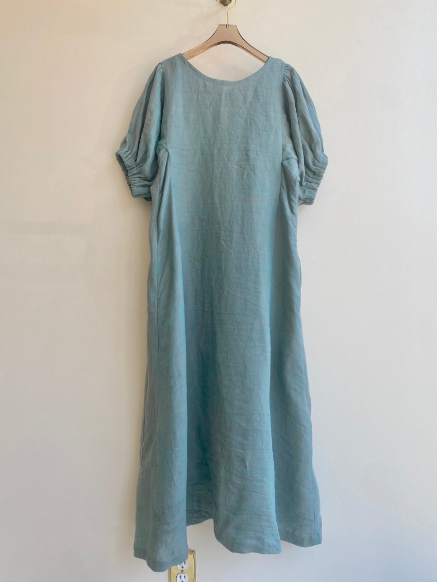 Zero Waste Pale Blue Gathered Short Sleeve Dress - Made X Hudson