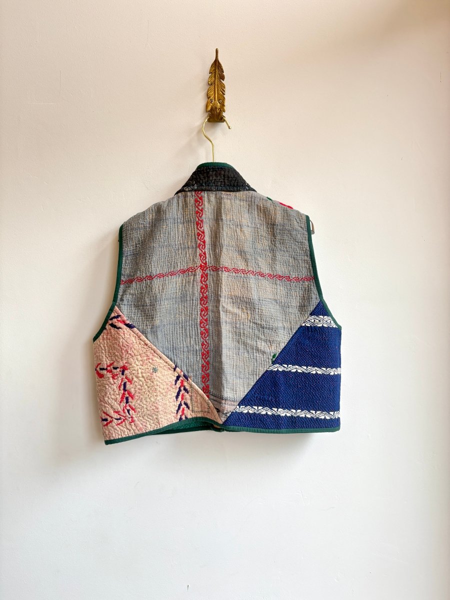 Reversible Kaira Quilted Cropped Vest in Colors Pale Blue, Teal, Navy & Pale Blue, Green, Yellow - Made X Hudson