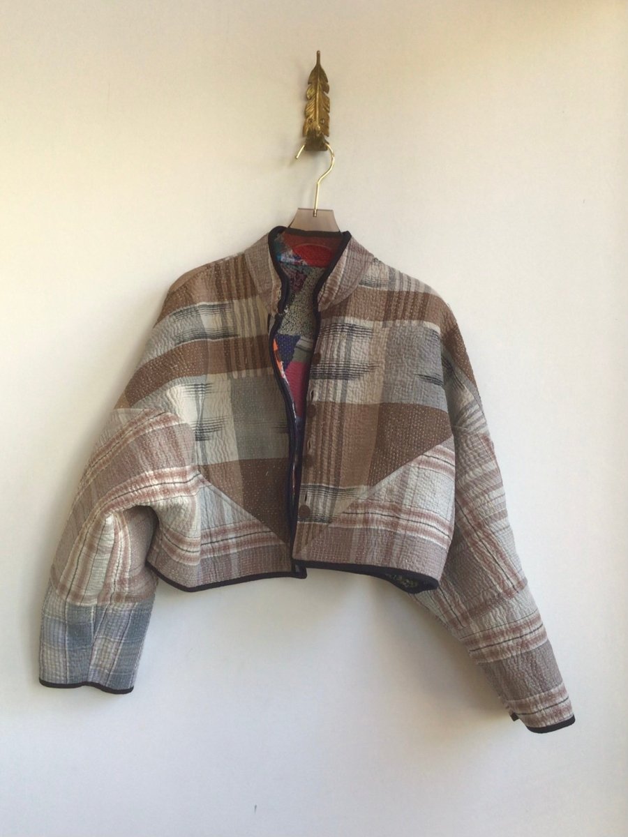 Reversible Kaira Quilted Cropped Jacket in Colors Grey, Brown & Orange, Blue, Pink, Green, Purple, Red, Black - Made X Hudson