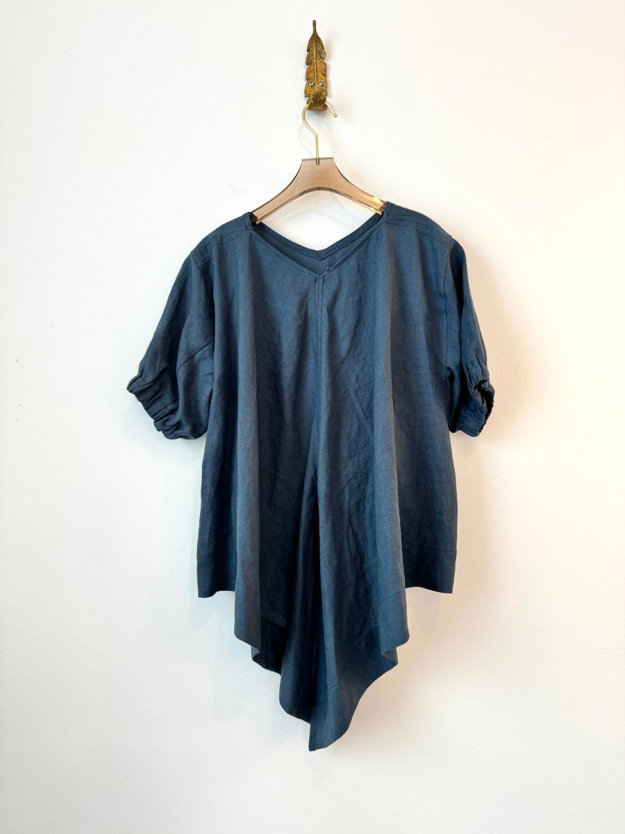 Swallow Tail Twilight Blue Linen Top - Made X Hudson