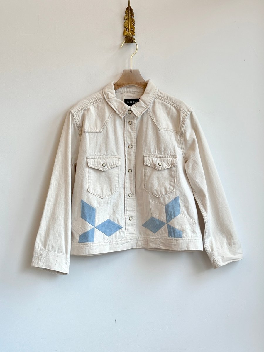 White Denim Shirtjacket w/ White & Blue Lemoyne Star (Reworked) - Made X Hudson