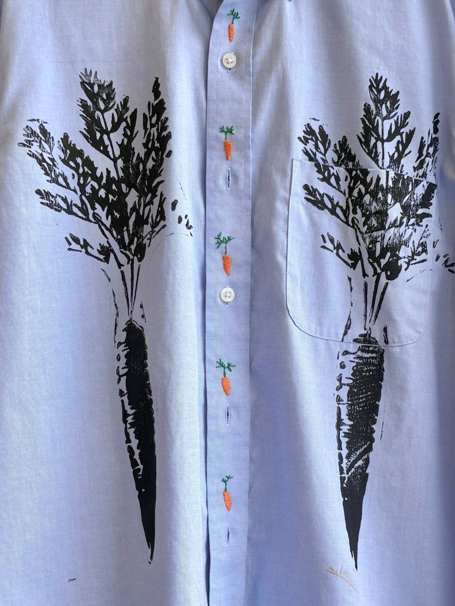 Carrot Placket Embroidered Blue Carrot Shirt (Reworked) - Made X Hudson