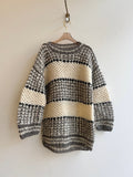 Hand - Knit Black, Grey, & Ivory Striped Canadian Ski Sweater (Vintage) - Made X Hudson