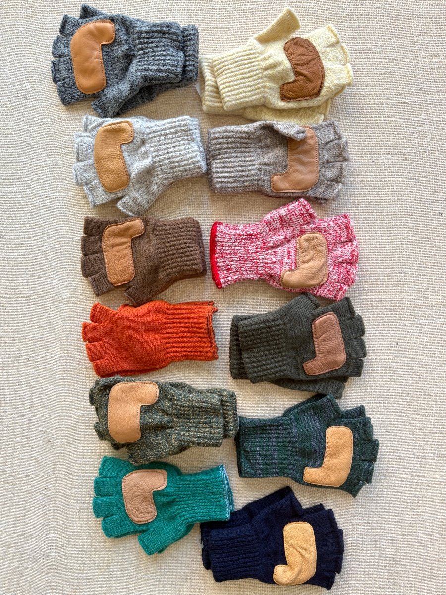 Fingerless Wool Gloves w/ Leather Palms | Womens One Size (Multiple Colors) - Made X Hudson