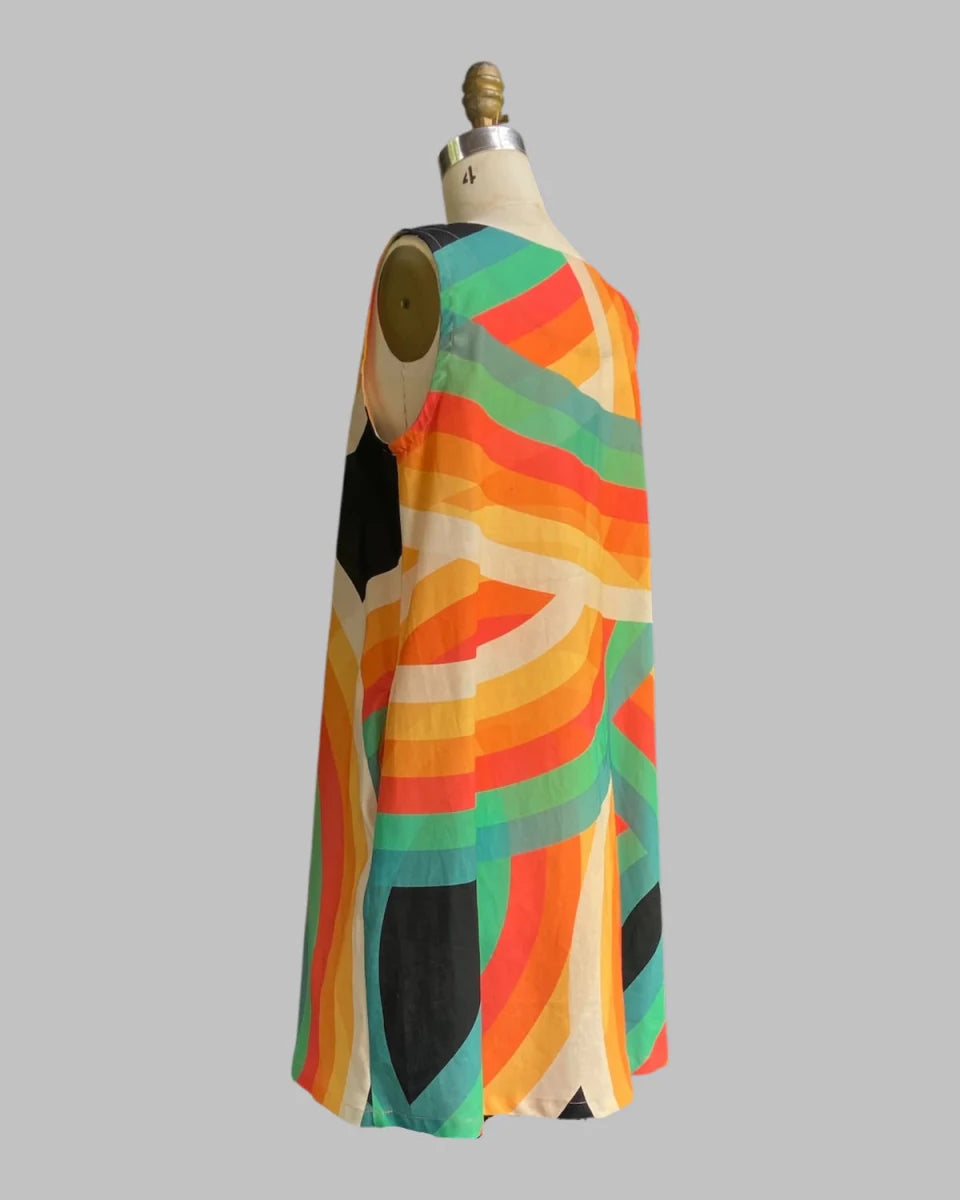 Mini Mu'u in Rainbow Black Print Sleeveless Baby Doll Dress - Made X Hudson