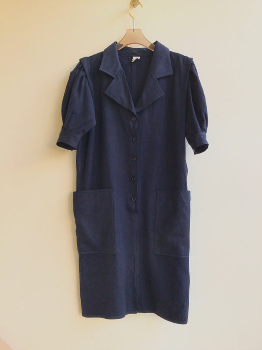 Ungaro | Navy Sack Dress w/ Puff Sleeve (Vintage)