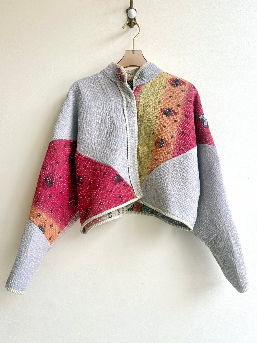 Reversible Kaira Quilted Cropped Jacket in Colors Peach, Latte, Sky Blue, Light Green & Dusty Lavender, Ruby, Tangerine - Made X Hudson