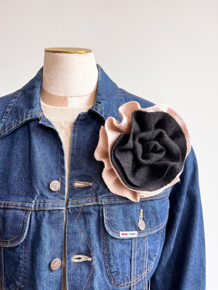 Boiled Wool Flower Brooch | Black + Cream - Made X Hudson