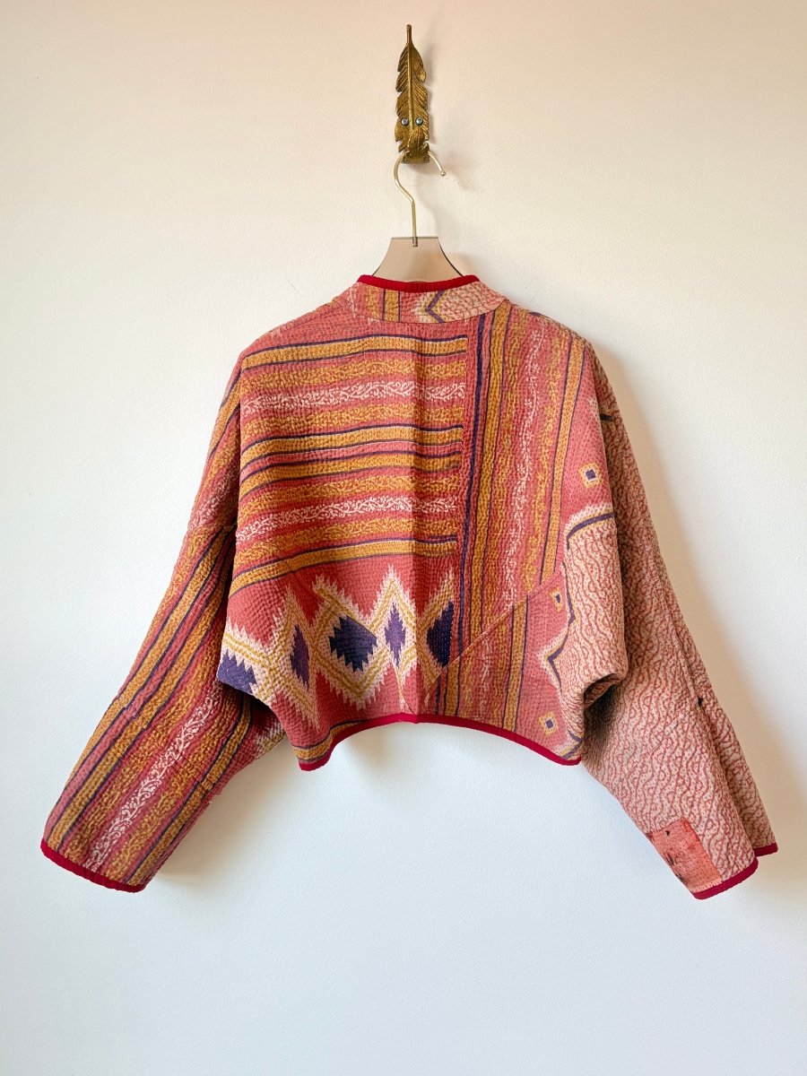 Reversible Kaira Quilted Cropped Jacket in Colors Tan, Red, Black, Orange & Pink Yellow, Purple - Made X Hudson