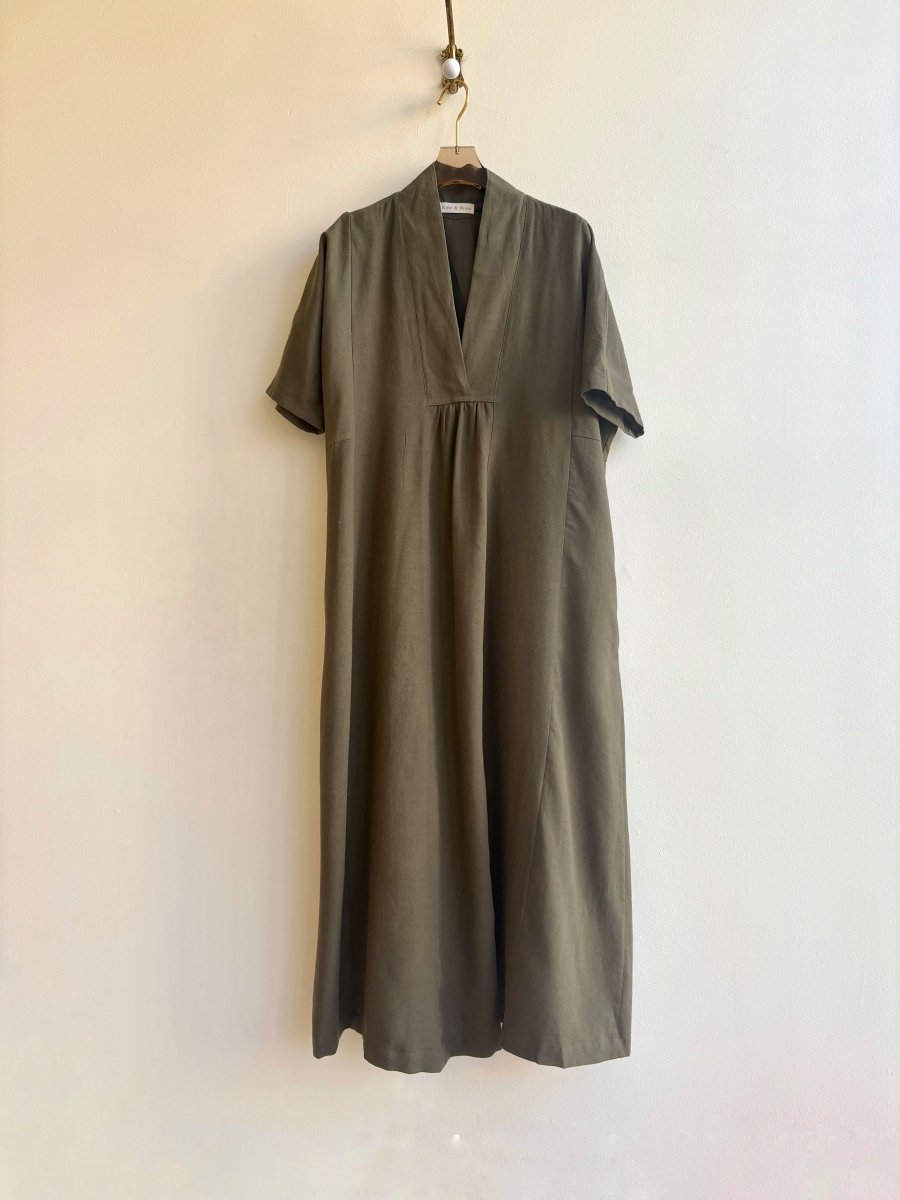 Deep V - Neck Olive Zero Waste Caftan Dress - Made X Hudson