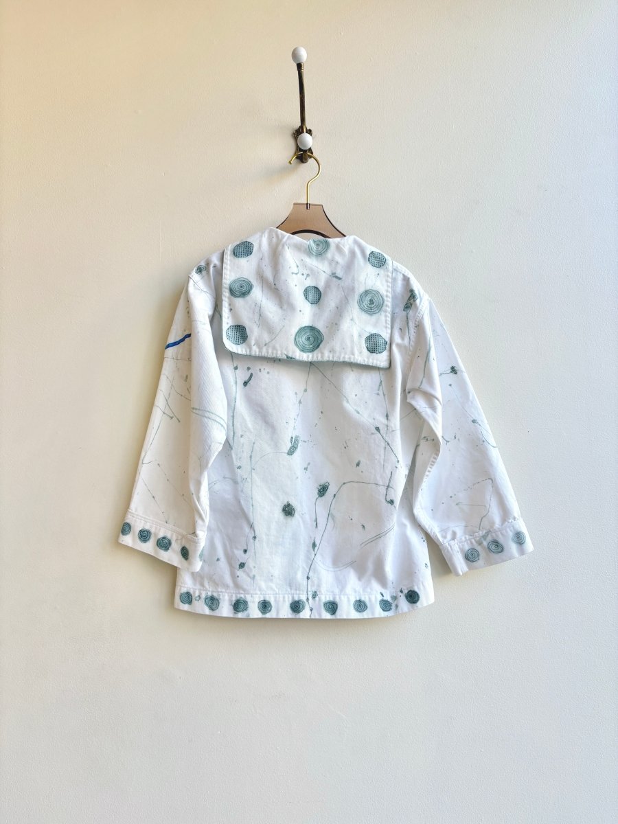 Mint Green Eco Printed & Hand Drawn Long Sleeve Sailer Top (Reworked) - Made X Hudson