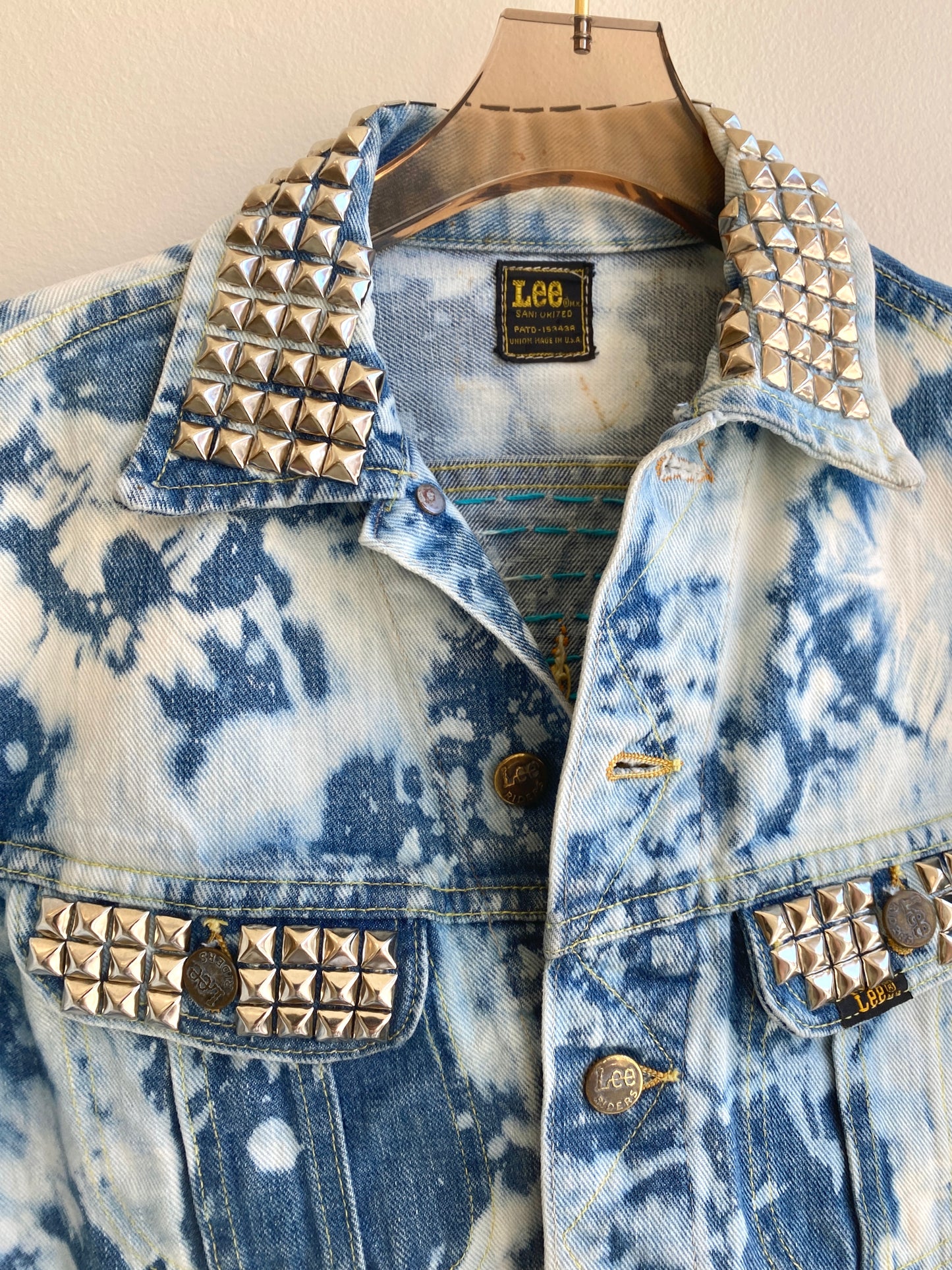 Hand Dyed Vintage Metal Studded Button Up Denim Coat w/ Hand Embroidered Back (Reworked)