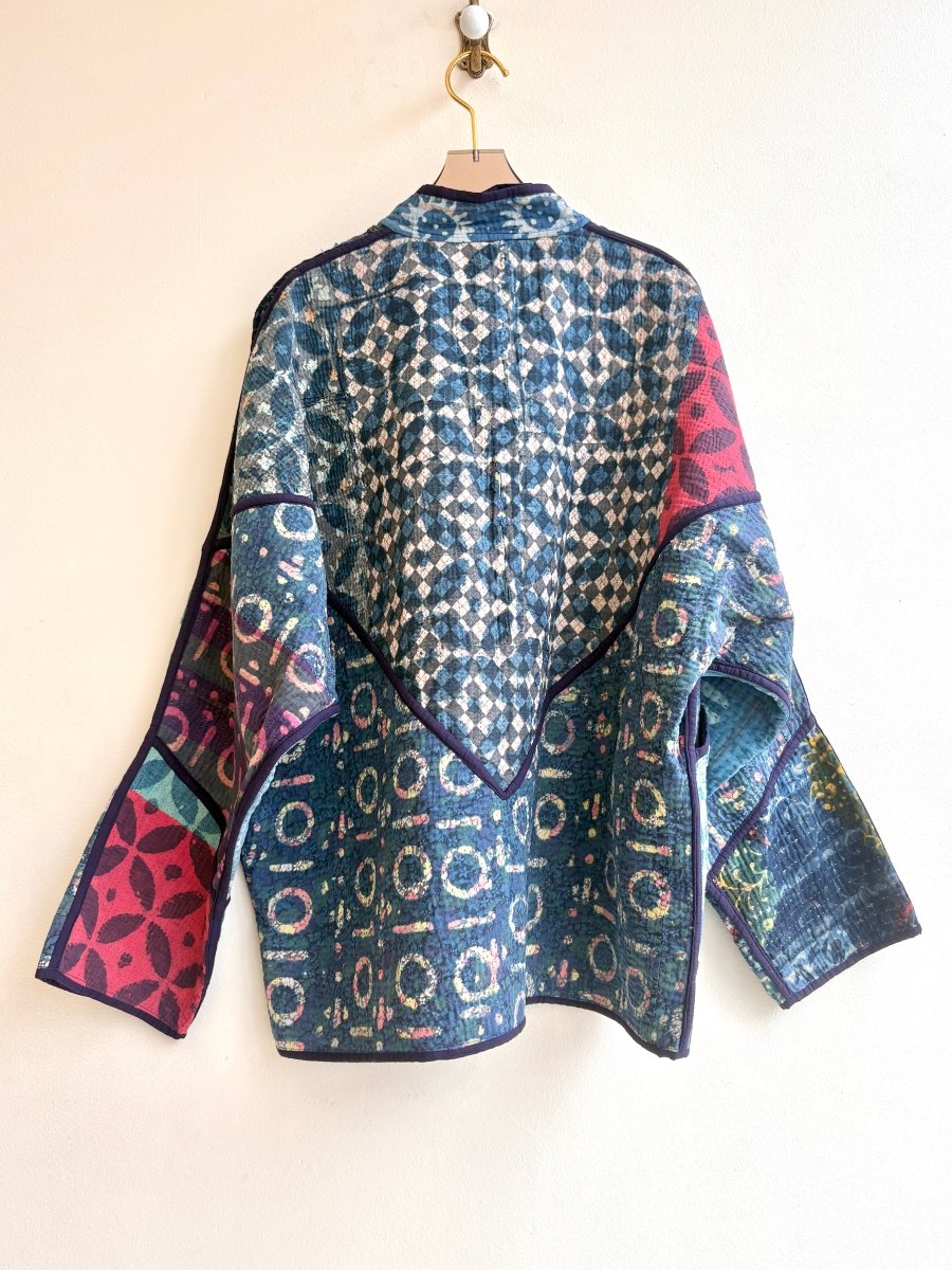 Reversible Ladhiya Quilted Jacket in Colors Indigo Blue, Marigold, Navy & Medium Blue, Cream, Teal - Made X Hudson