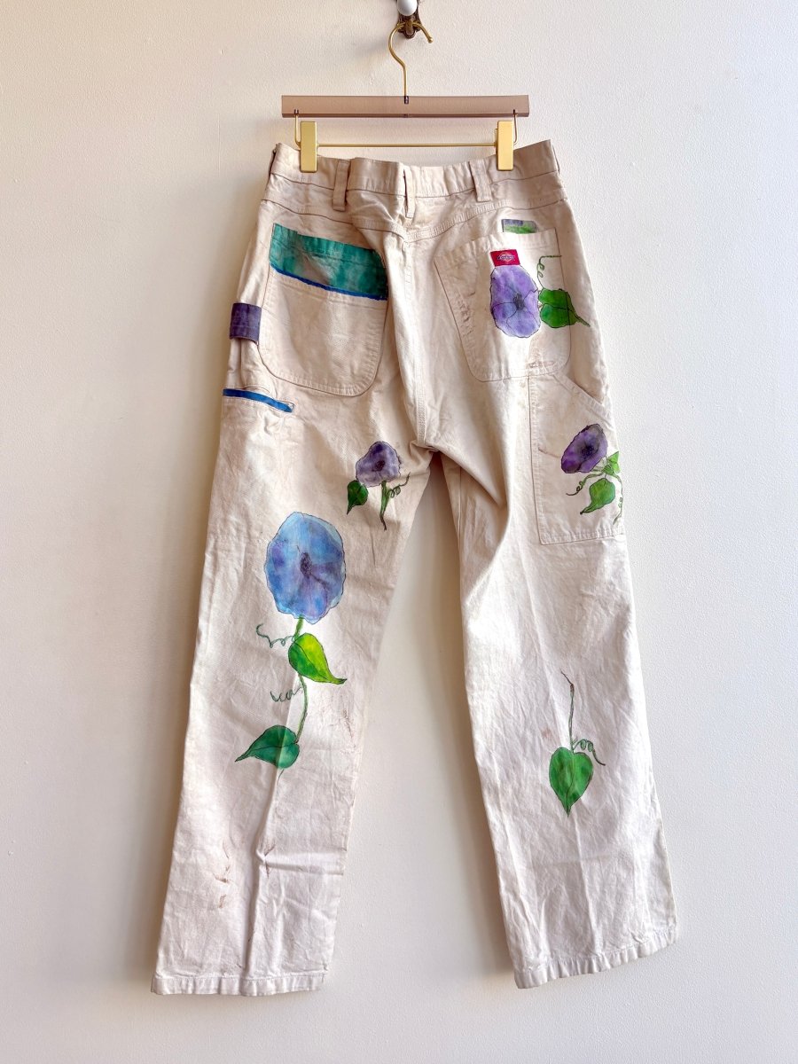 Violet Morning Glory Painter Pants with Color Blocked Pockets | Hand Painted (Reworked) - Made X Hudson